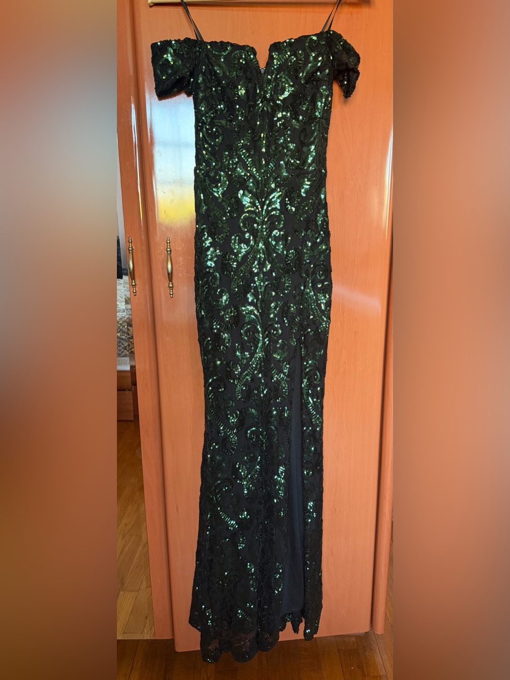 Windsor Black Dress with Green Sequin Trim
